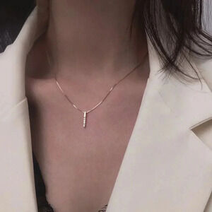 Sterling Silver Rose Gold Diamond Bar Necklace